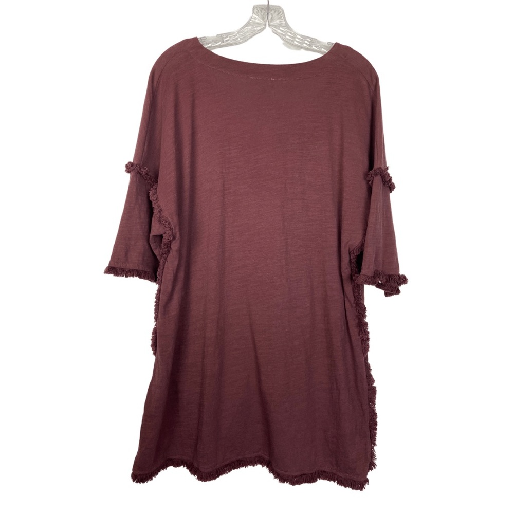 Umgee Burgundy Tie Front Taw Edge Top - Picture 2 of 4